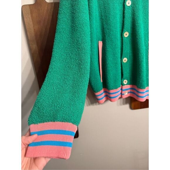 Gallia Green Pink Blue Cotton Blend Knit Long Sleeve Cardigan Sweater Size Large - Picture 4 of 7